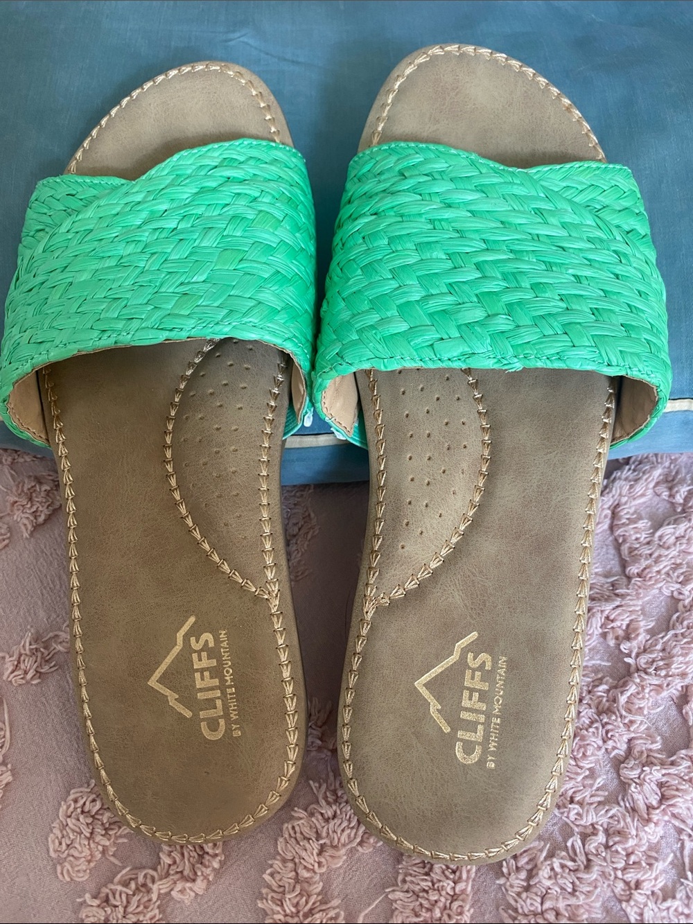 Cliffs by WHITE MOUNTAIN Green Woven Slide Sandals